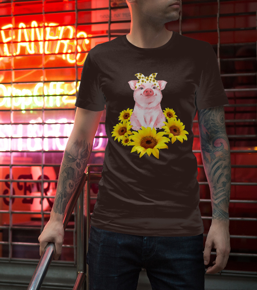 Lovely Piggy Surrounded By Sunflowers T-Shirt