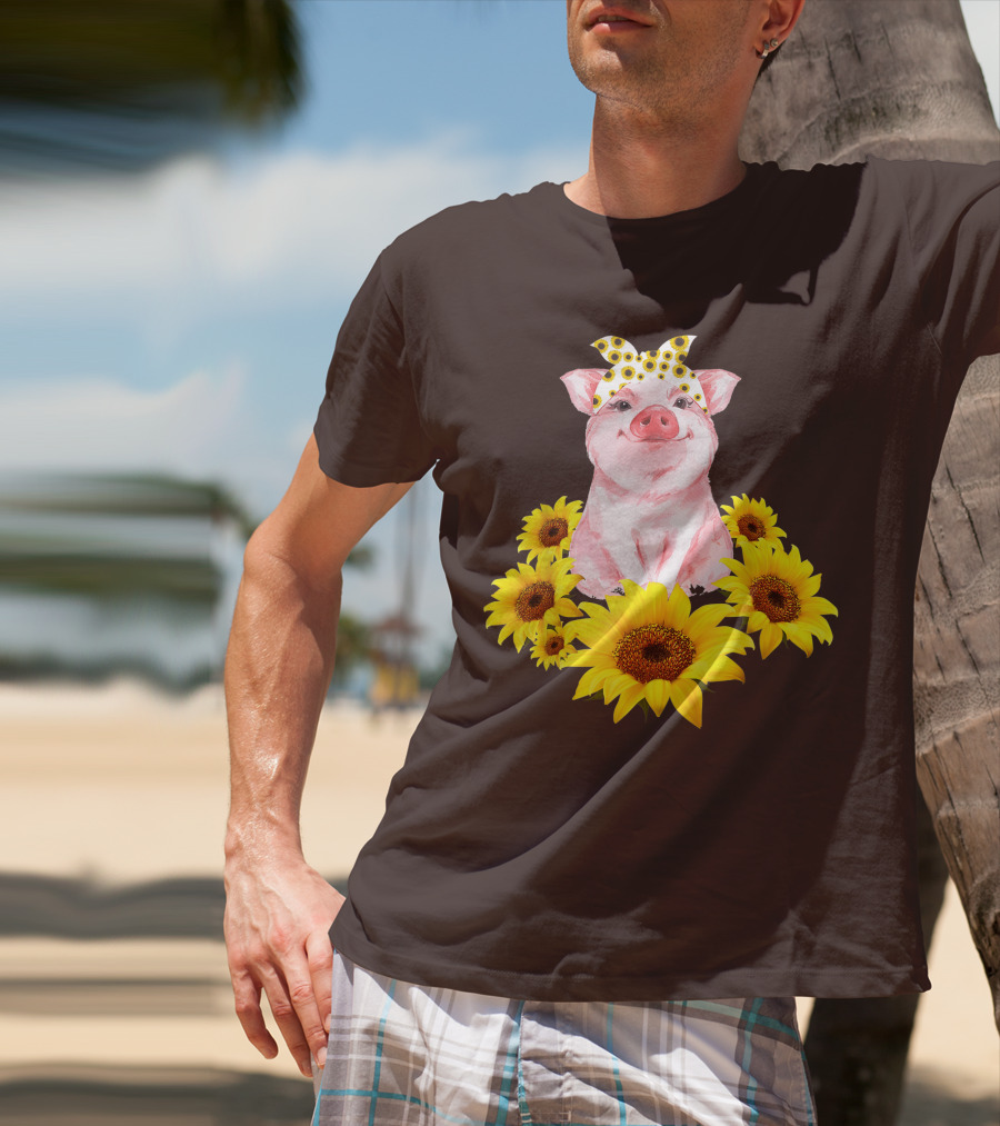 Lovely Piggy Surrounded By Sunflowers T-Shirt