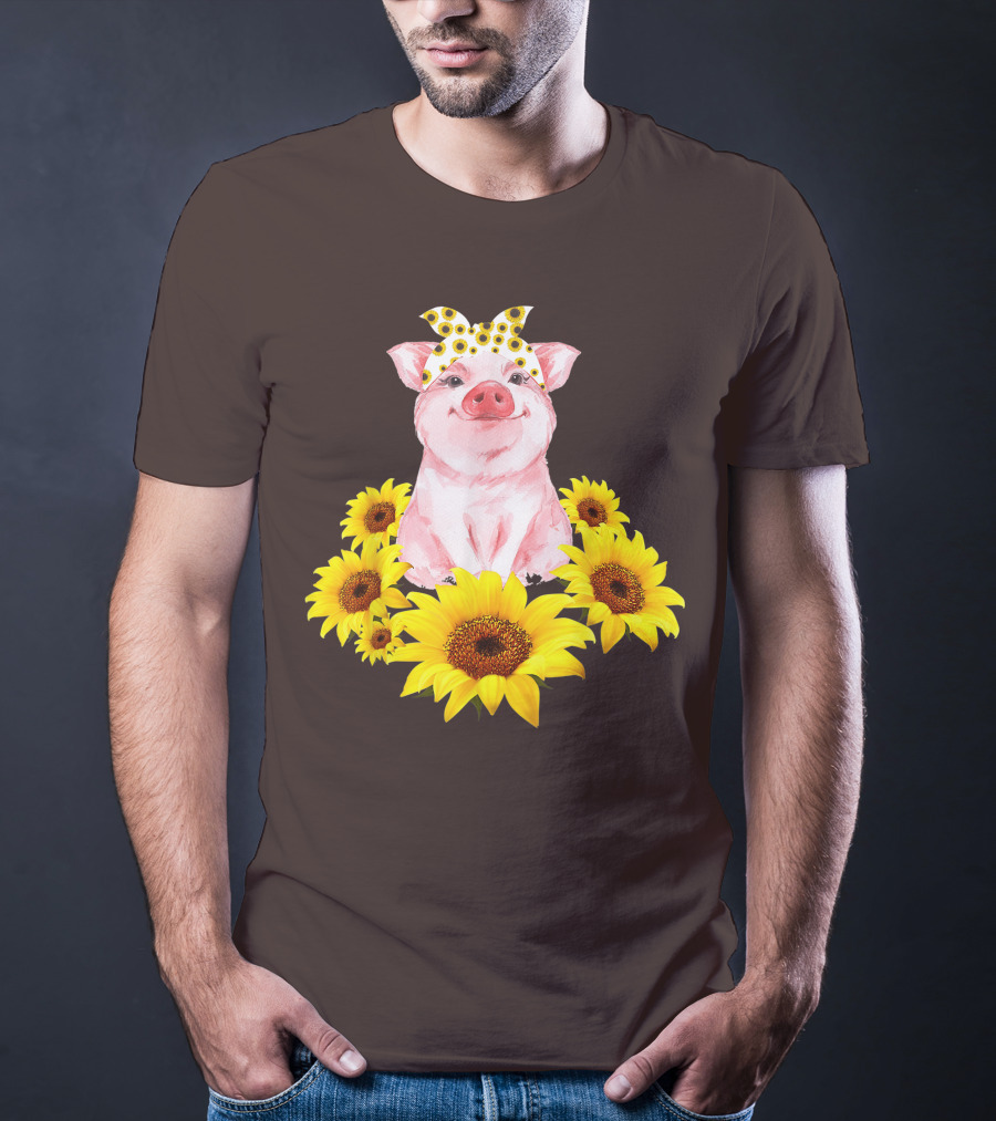 Lovely Piggy Surrounded By Sunflowers T-Shirt