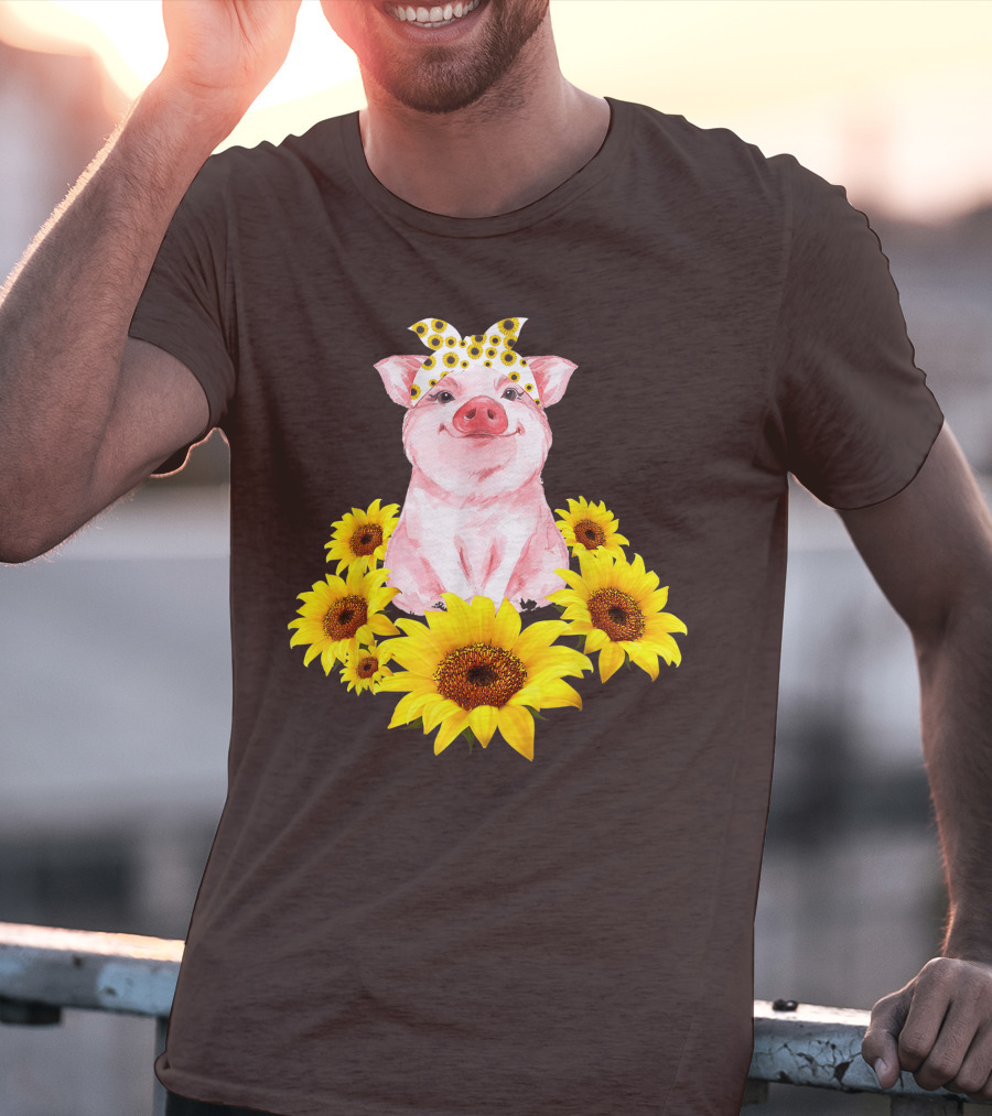 Lovely Piggy Surrounded By Sunflowers T-Shirt