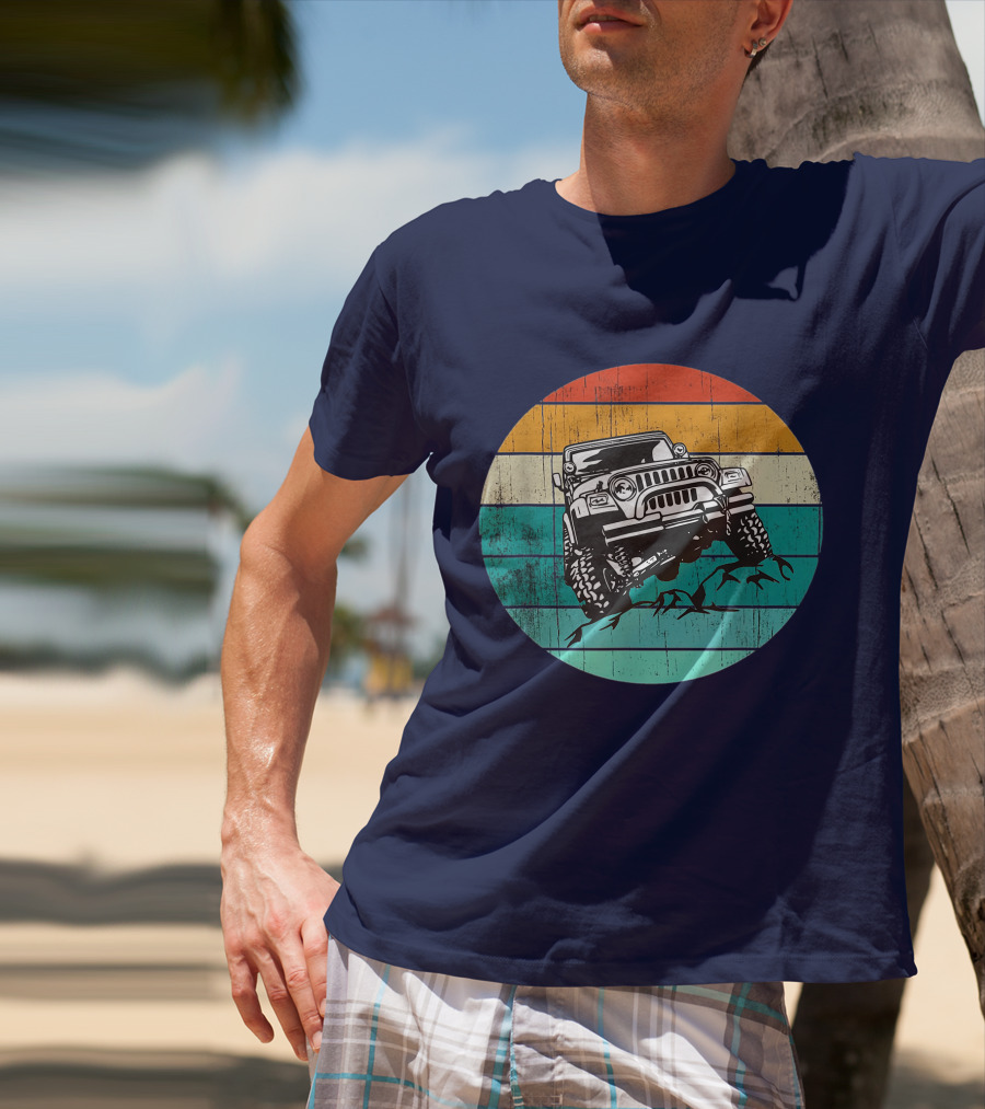 Off Road 4x4 Vehicle Retro Sunset Adventure Jeep Wrangler T-Shirt
