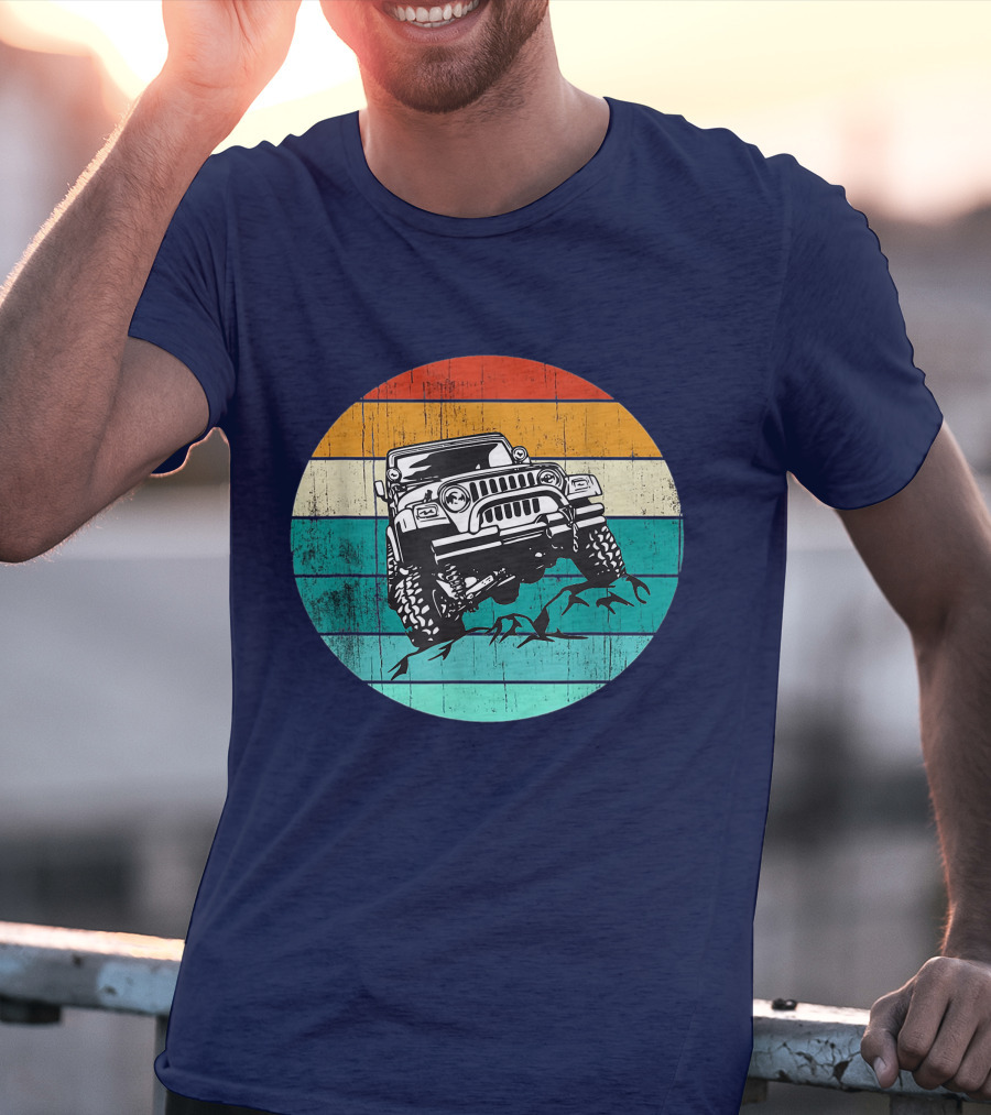 Off Road 4x4 Vehicle Retro Sunset Adventure Jeep Wrangler T-Shirt