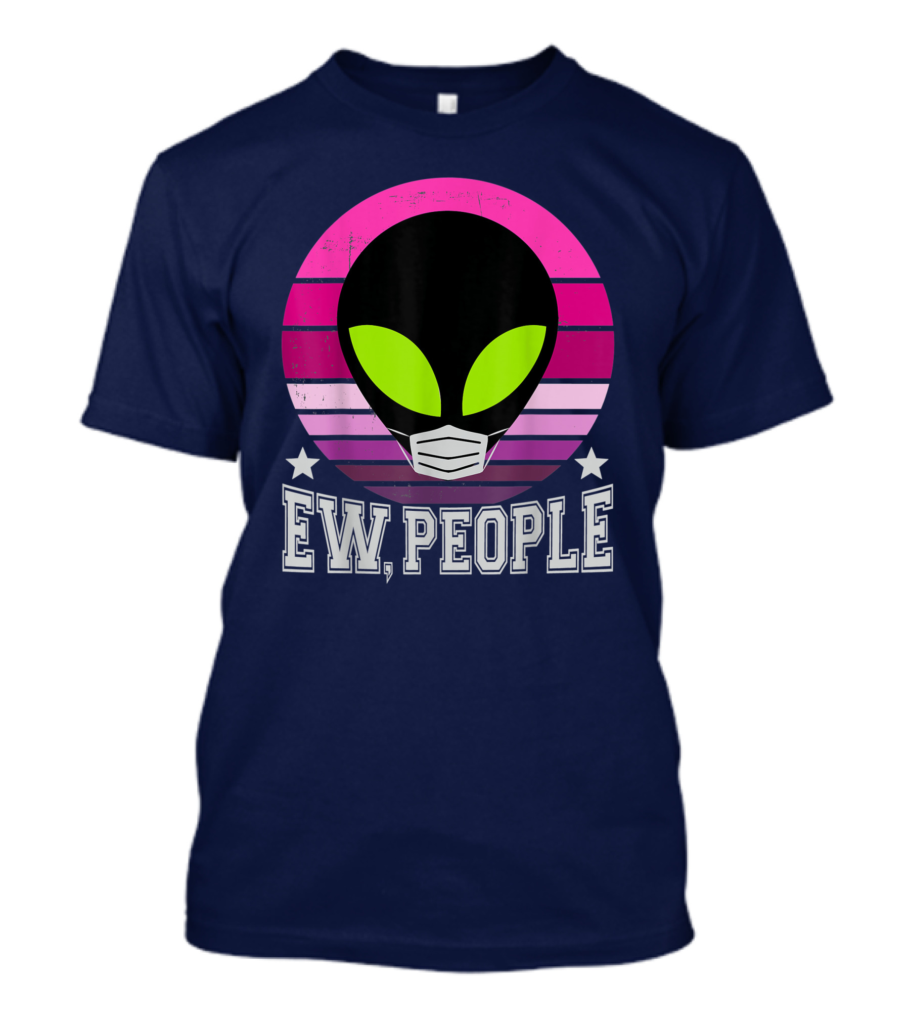 Ew People Alien Mask Retro Magenta Sunset T-Shirt