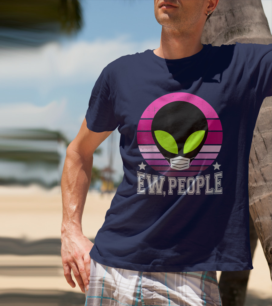 Ew People Alien Mask Retro Magenta Sunset T-Shirt