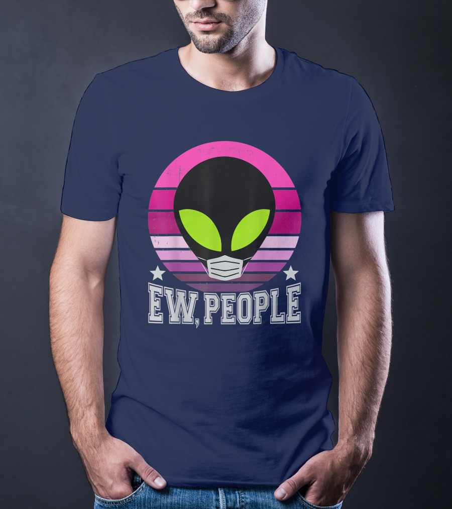 Ew People Alien Mask Retro Magenta Sunset T-Shirt