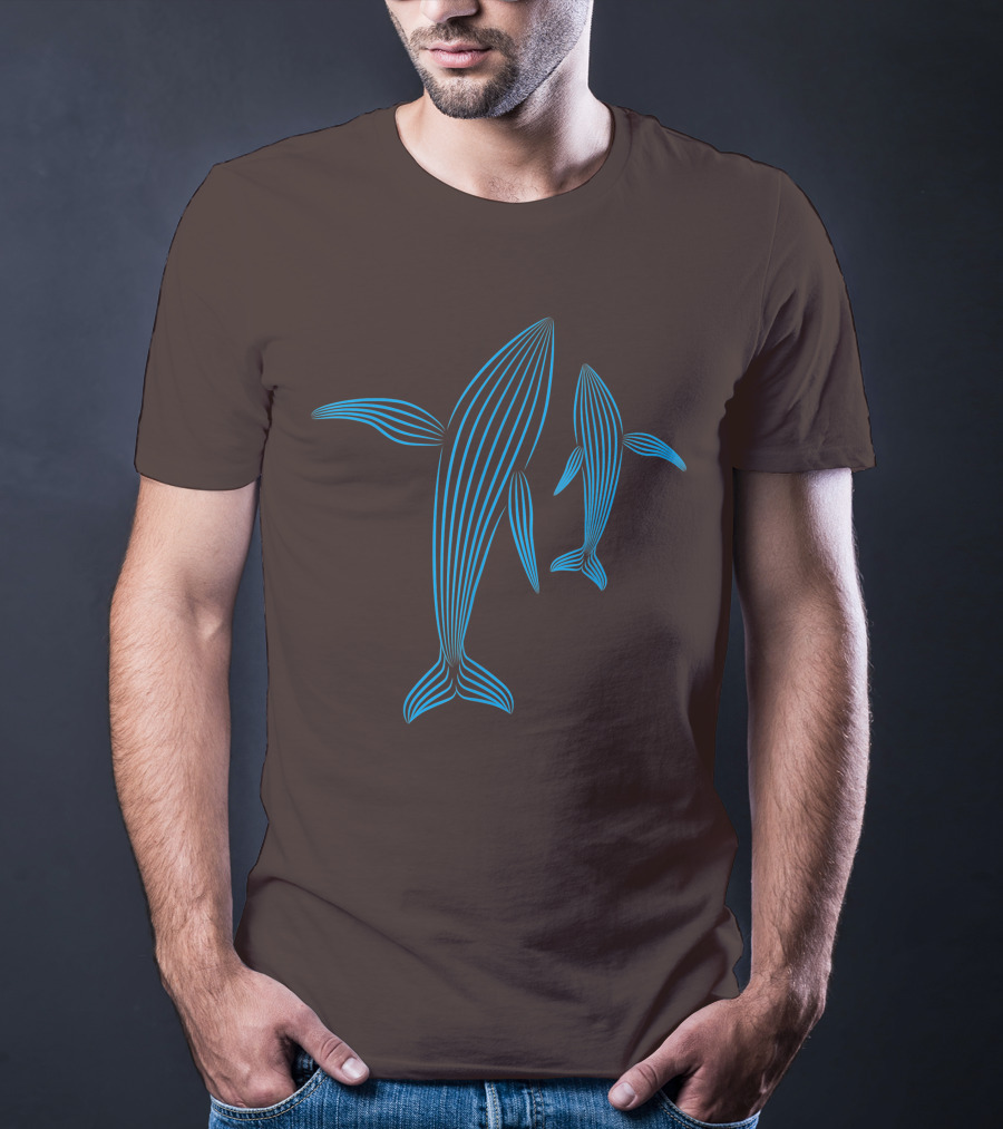 Save The Whales Blue Line Art Humpback Whale Pair Awareness T-Shirt