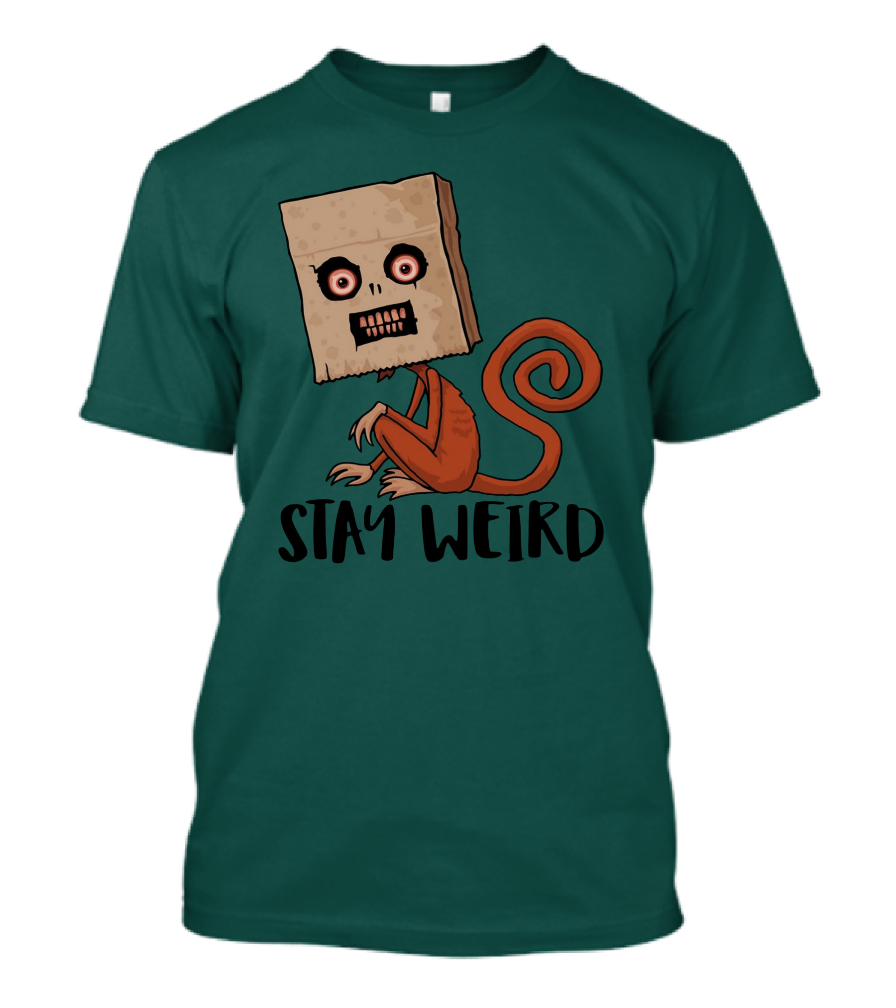 Stay Weird Sack Monkey Creepy Box Head Cartoon T-Shirt
