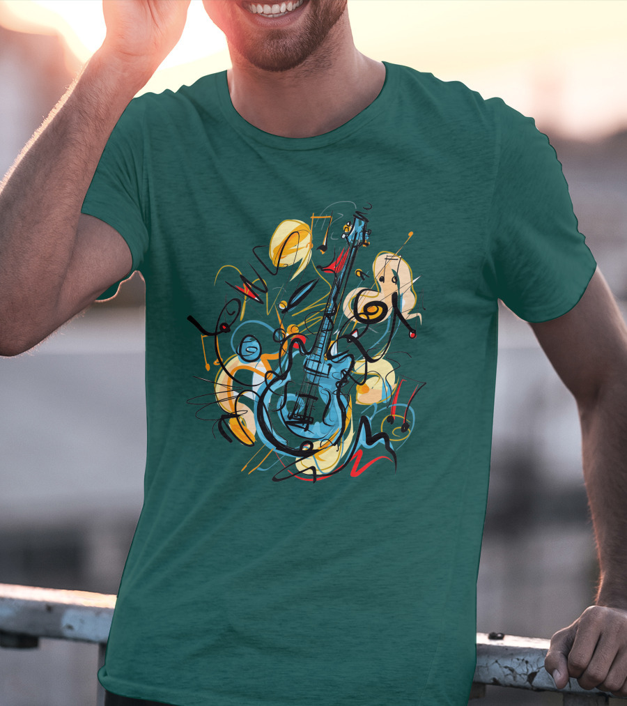 Guitar Music Love Vibrant Abstract Composition T-Shirt
