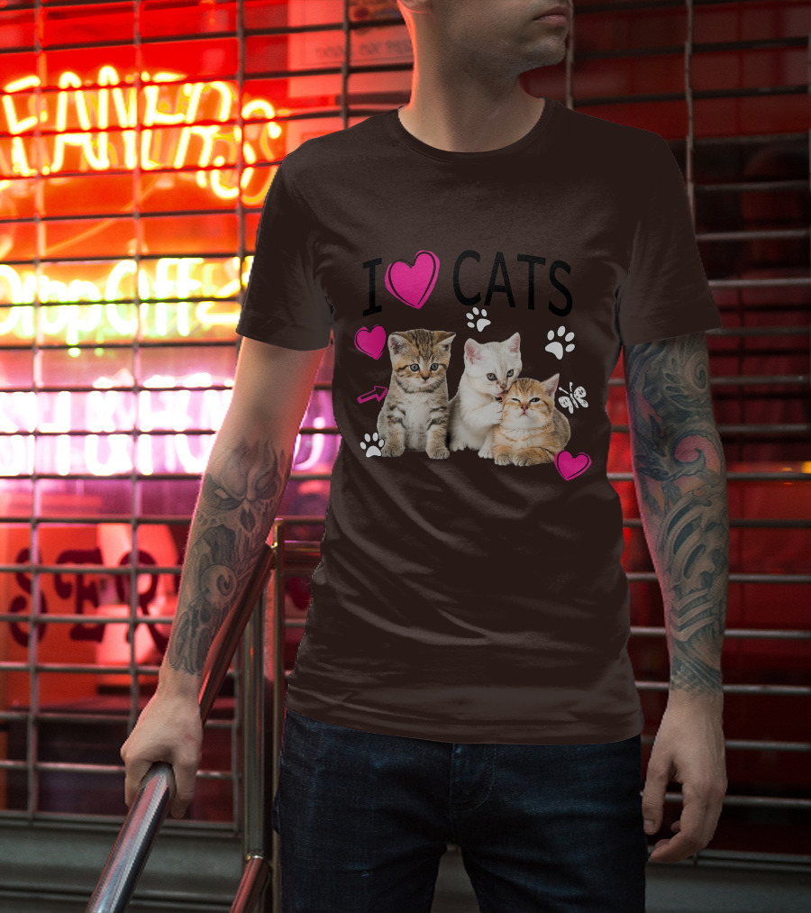 I Heart Cats With Kittens And Pink Hearts T-Shirt