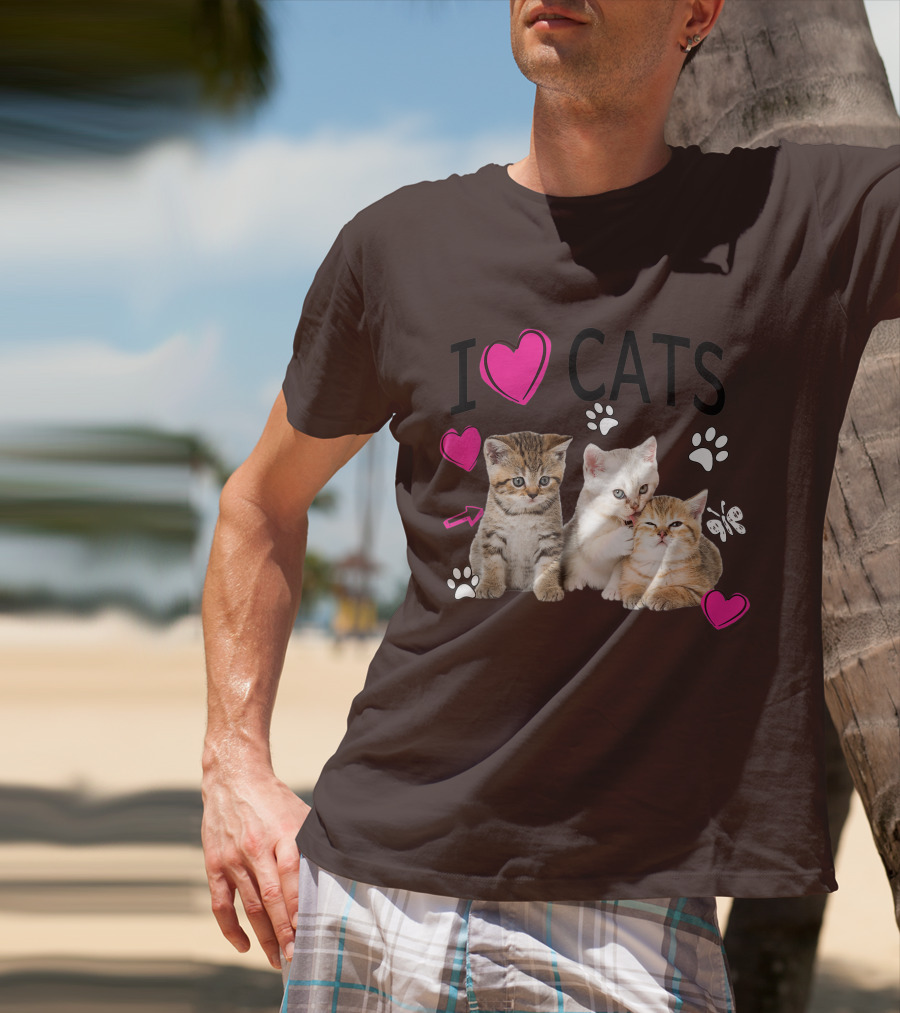 I Heart Cats With Kittens And Pink Hearts T-Shirt