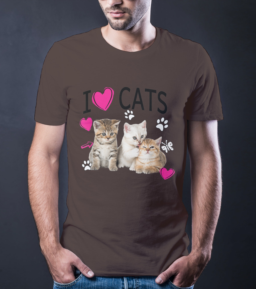 I Heart Cats With Kittens And Pink Hearts T-Shirt