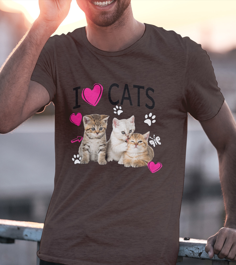 I Heart Cats With Kittens And Pink Hearts T-Shirt