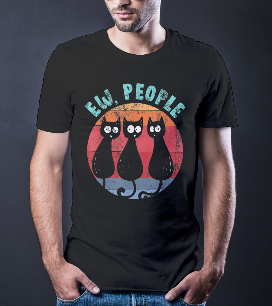 Ew People Three Funny Cats Retro Sunset Circle T-Shirt