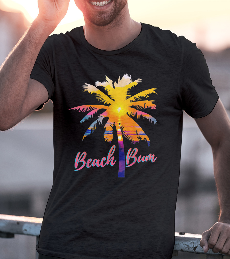 Beach Bum Tropical Sunrise Palm Tree Sunset Reflection T-Shirt