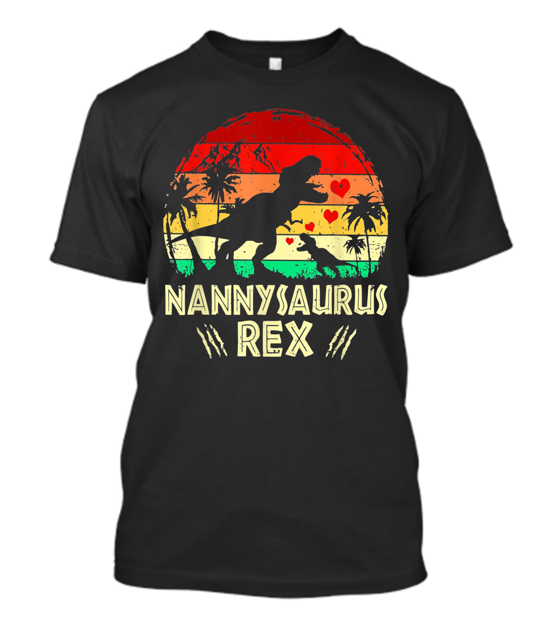 Nannysaurus Rex Dinosaur Sunset Hearts T-Shirt