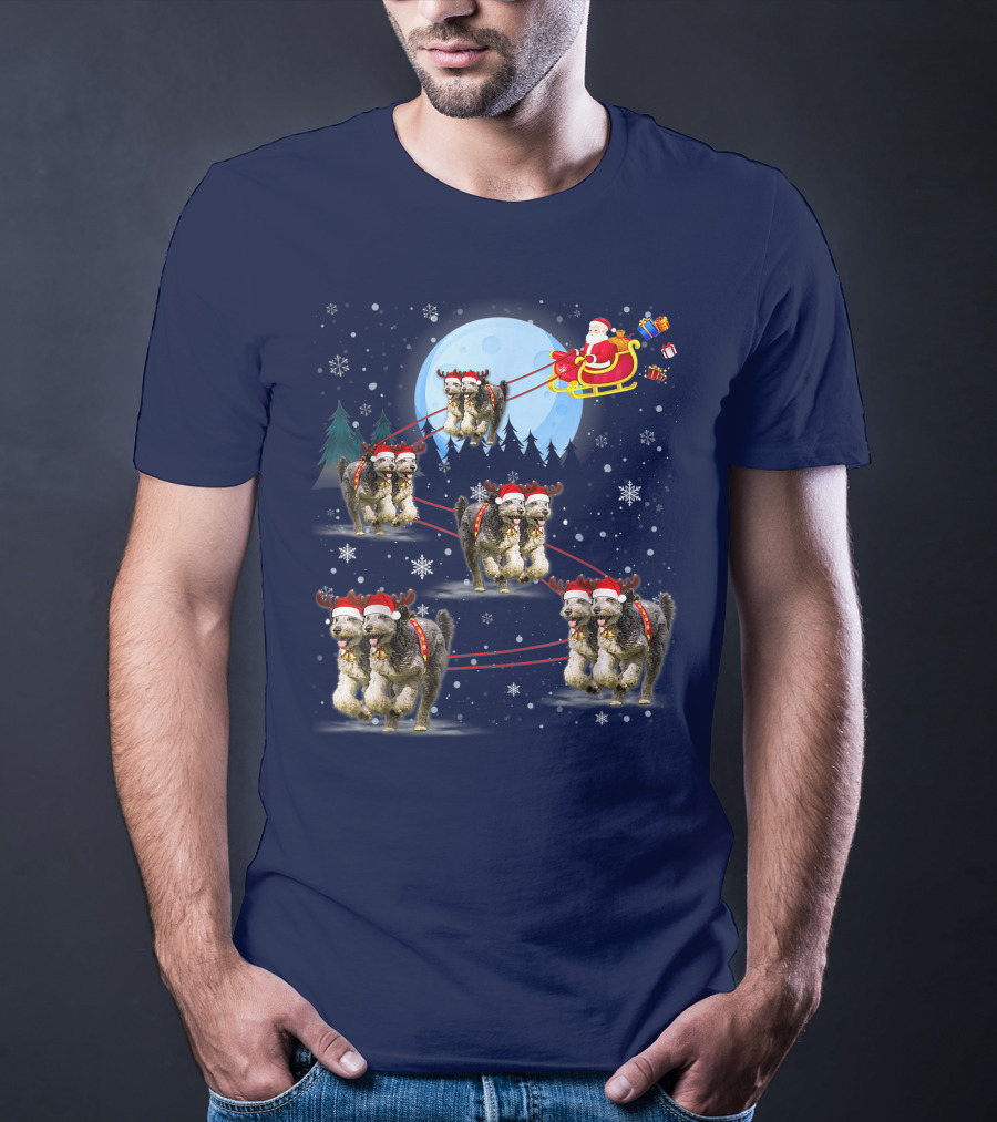 Funny Reindeer Santa With Dogs Pulling Sleigh By Moonlight T-Shirt