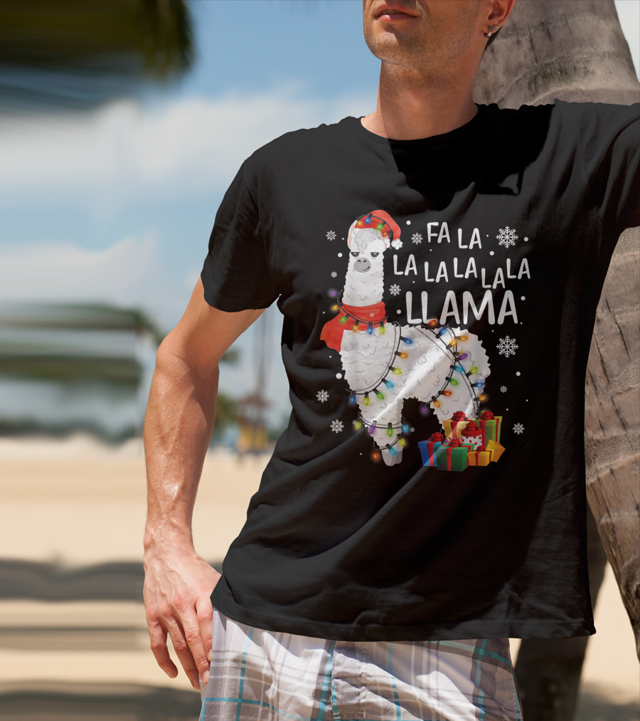 Fa La La Llama Christmas Lights And Gifts T-Shirt