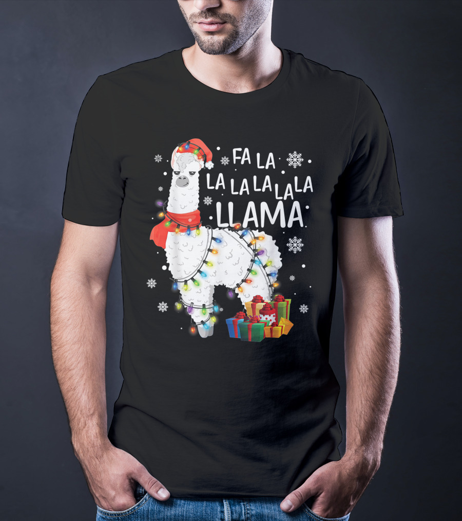 Fa La La Llama Christmas Lights And Gifts T-Shirt