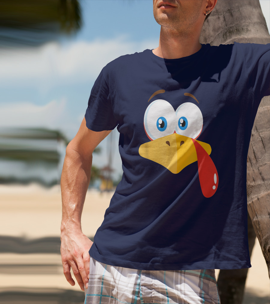 Turkey Face Pilgrim Funny Cartoon Eyes And Beak With Tongue T-Shirt
