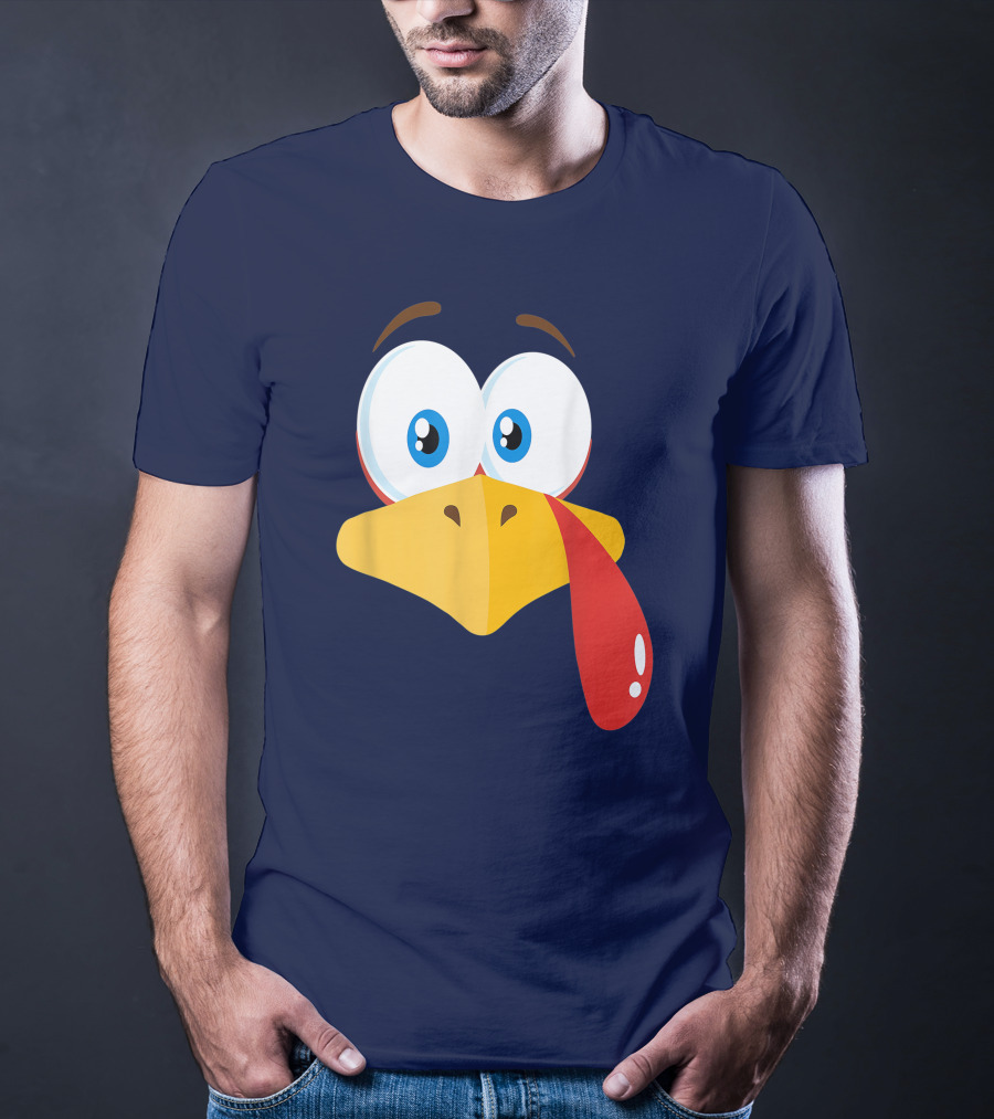 Turkey Face Pilgrim Funny Cartoon Eyes And Beak With Tongue T-Shirt