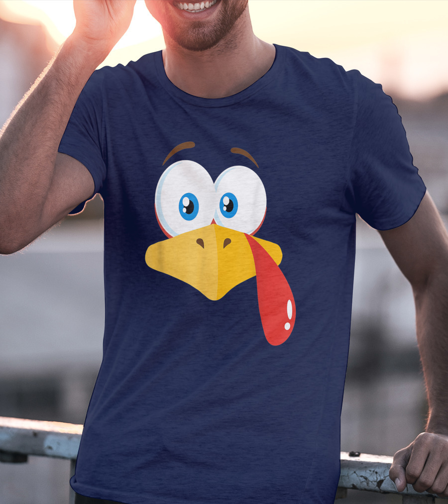 Turkey Face Pilgrim Funny Cartoon Eyes And Beak With Tongue T-Shirt