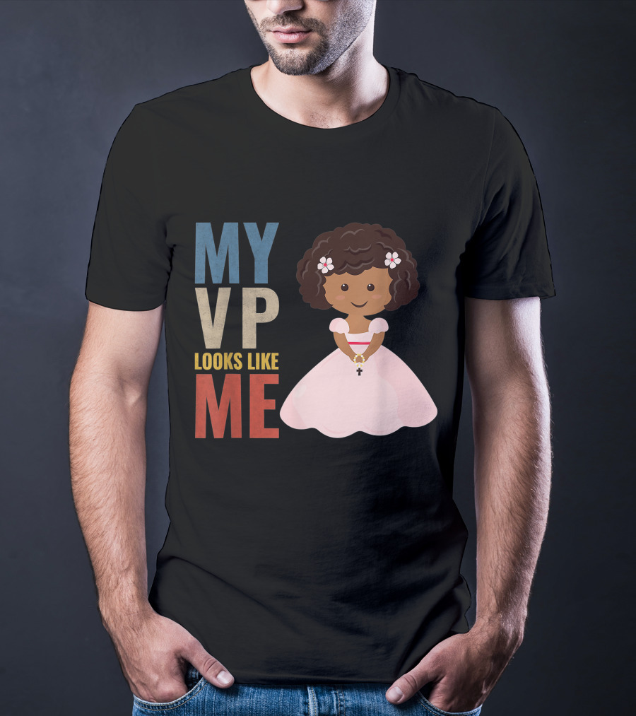 MY VP Looks Like Me Pink Dress Girl Holding Cross T-Shirt