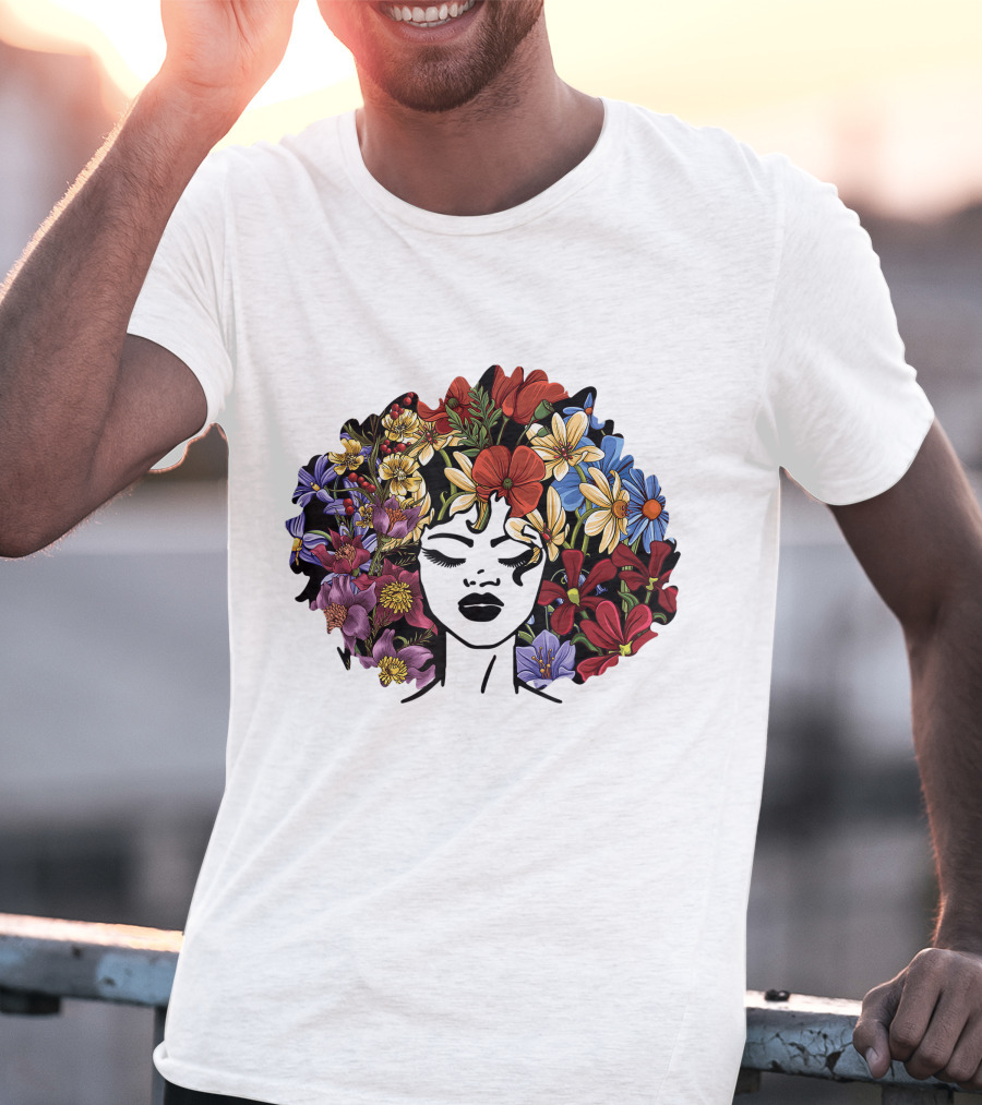 Educated Motivated Black Queen Melanin African American Floral Hair T-Shirt