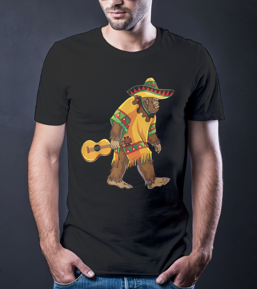 Bigfoot El Sasquatch Sombrero Guitar Cinco De Mayo Mexican T-Shirt