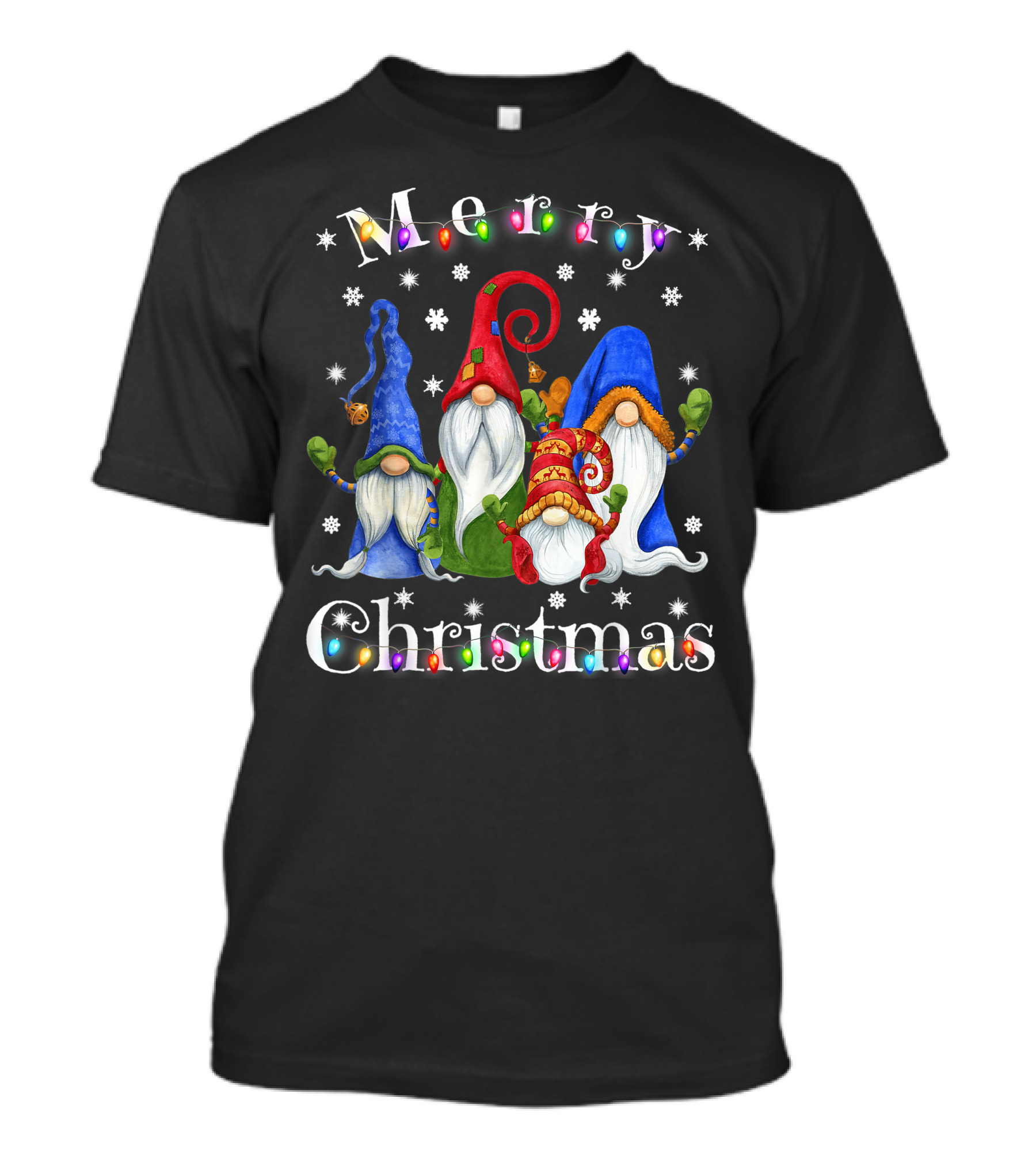 Merry Christmas Garden Gnome Festive Lights T-Shirt
