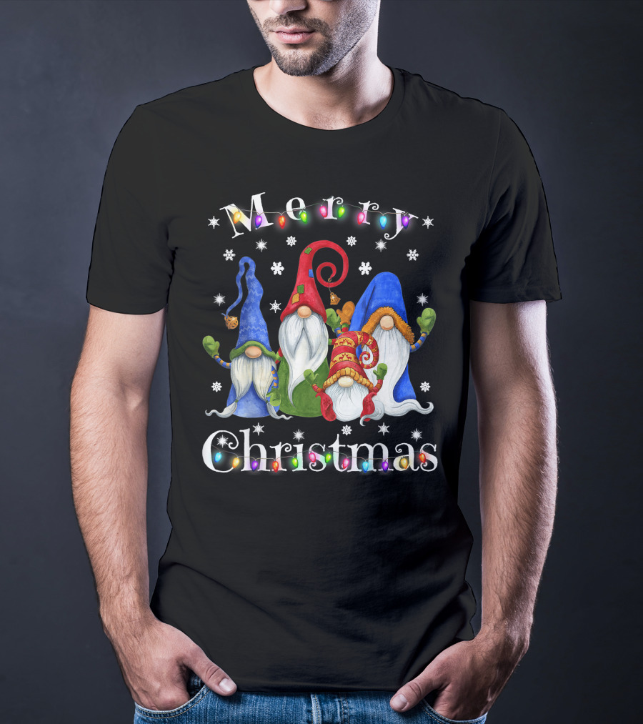 Merry Christmas Garden Gnome Festive Lights T-Shirt