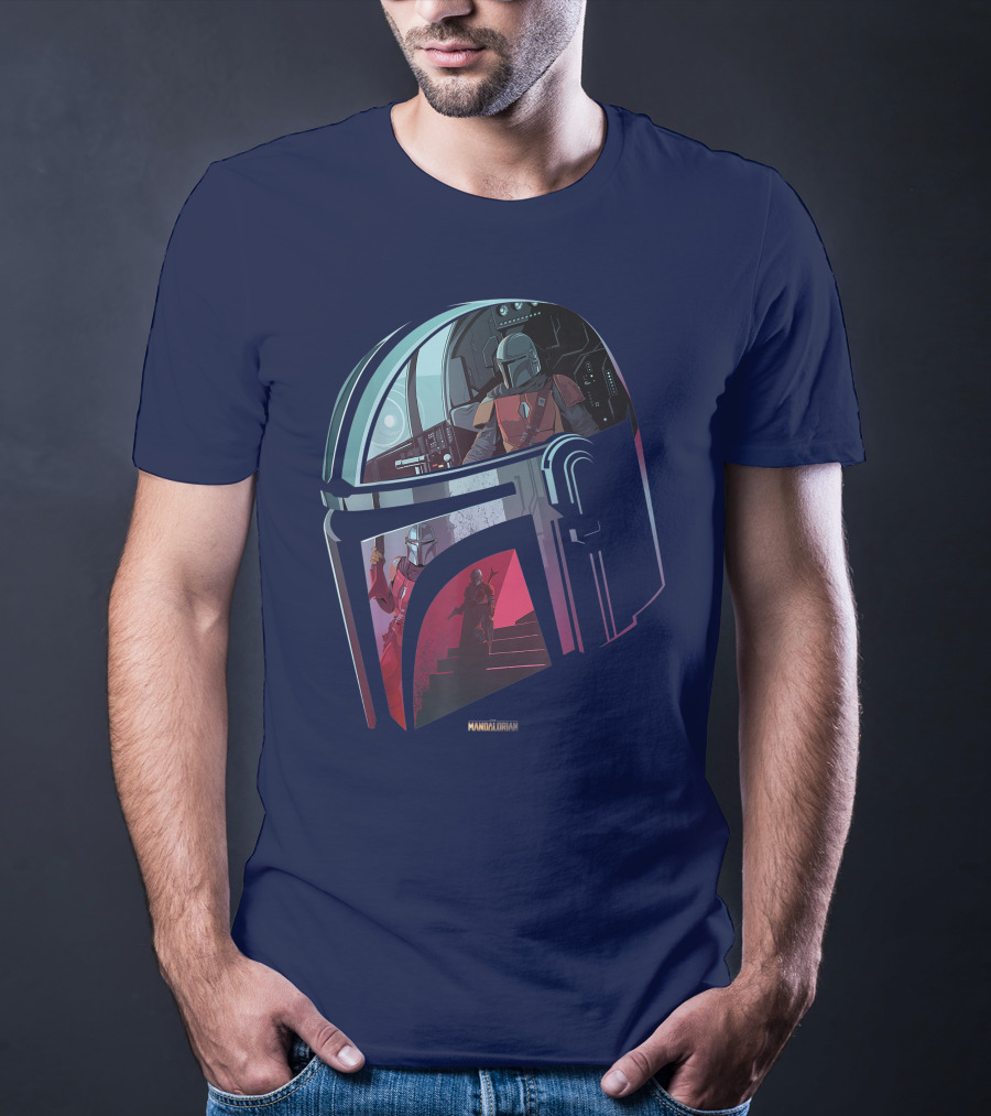Star Wars The Mandalorian Helmet Spaceship Interior Stairs Scene T-Shirt