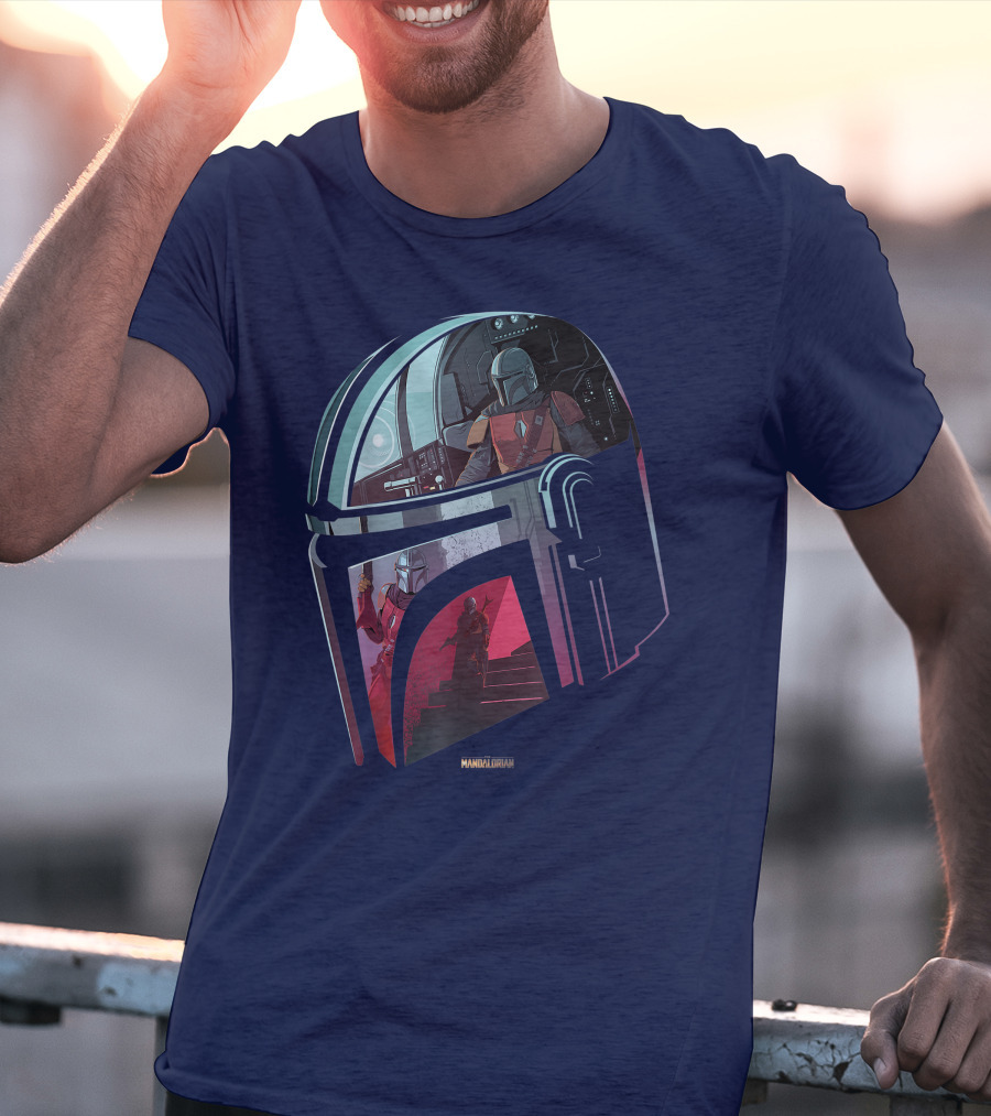 Star Wars The Mandalorian Helmet Spaceship Interior Stairs Scene T-Shirt