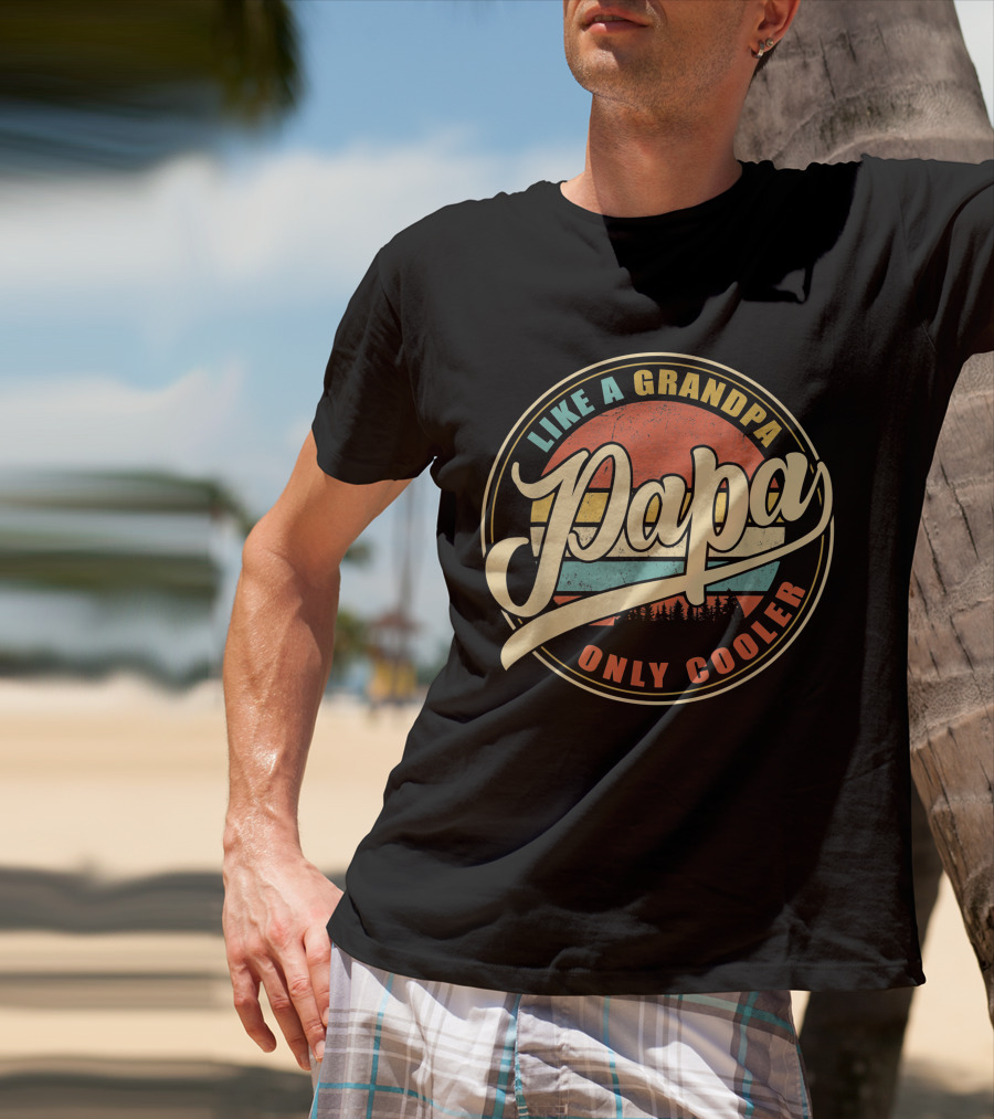Papa Like A Grandpa Only Cooler Mens Vintage Retro T-Shirt