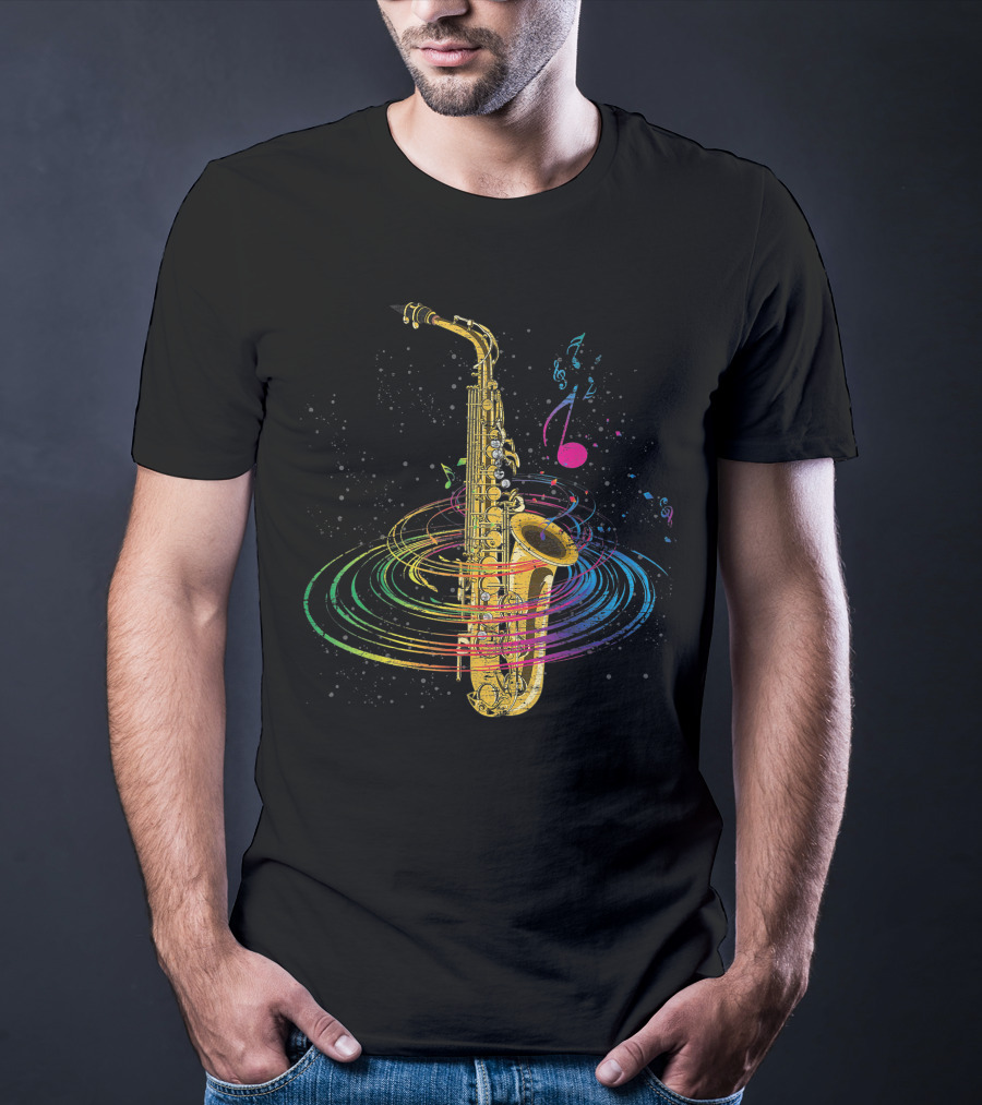 Music Notes Colorful Saxophone Vortex T-Shirt