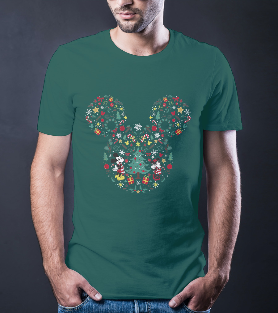 Disney Mickey And Minnie Christmas Tree Wreath Holiday Mashup T-Shirt
