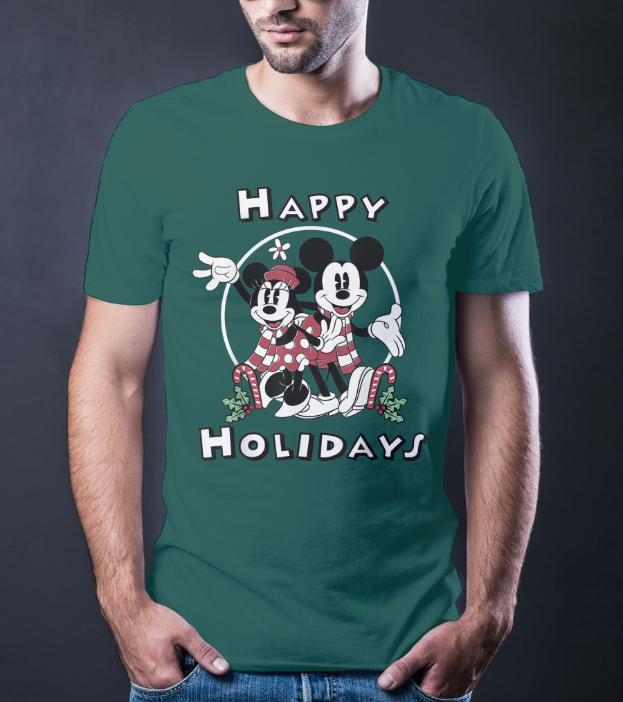Disney Mickey And Minnie Mouse Happy Holidays Christmas Cheer T-Shirt