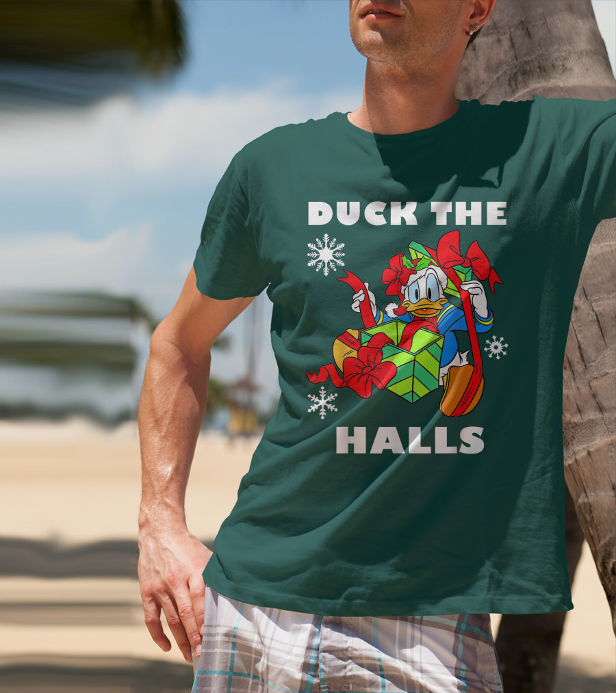 Disney Donald Duck The Halls Christmas Presents Snowflakes T-Shirt