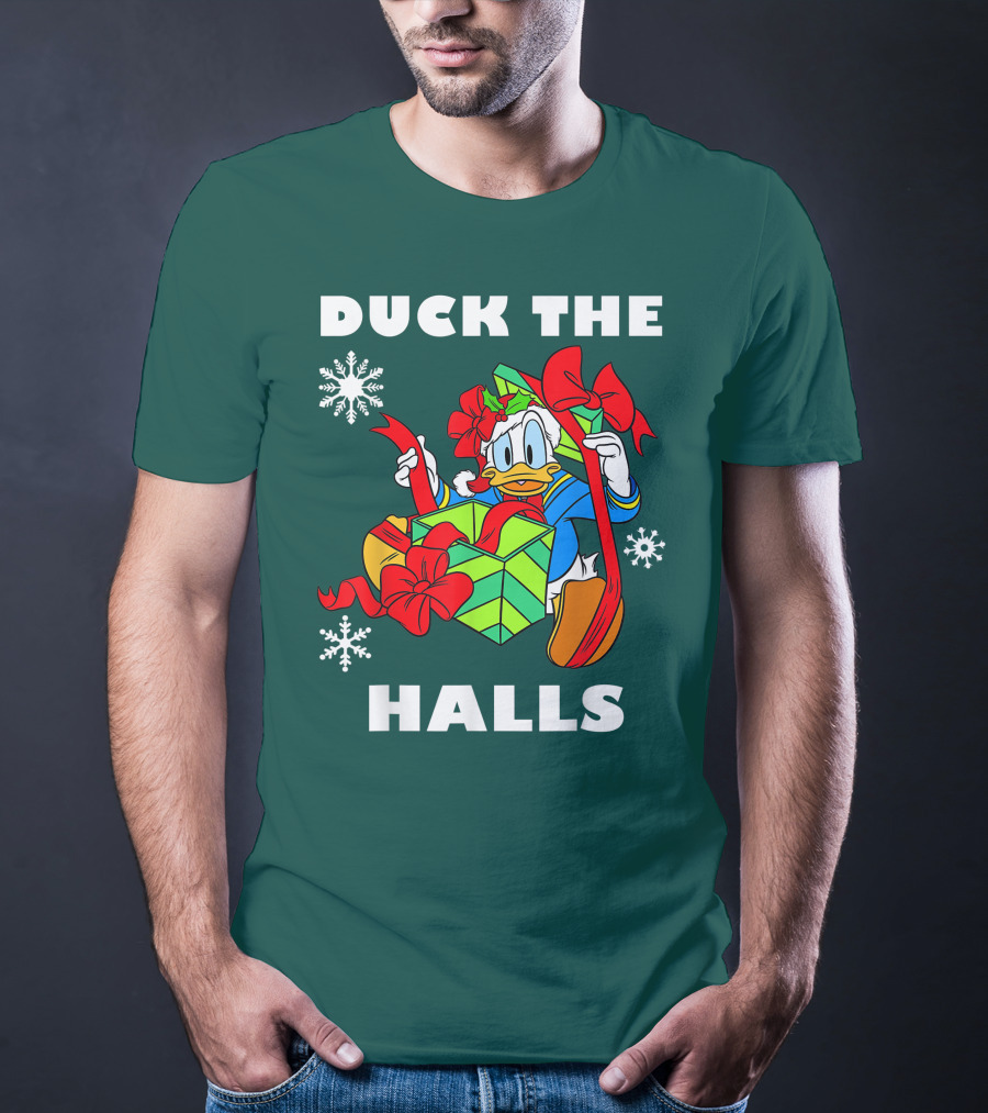 Disney Donald Duck The Halls Christmas Presents Snowflakes T-Shirt