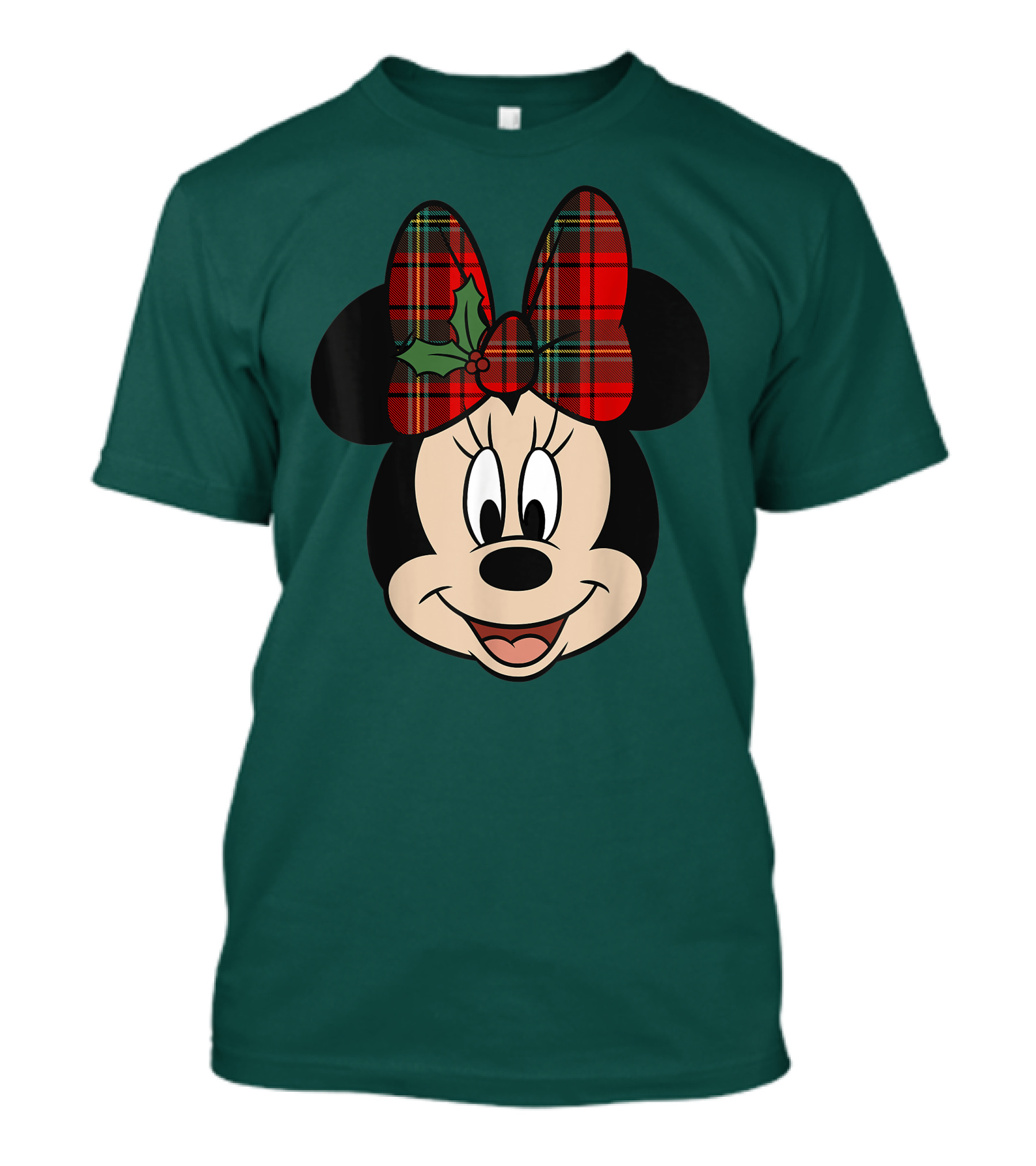 Disney Minnie Mouse Plaid Christmas Bow With Holly T-Shirt