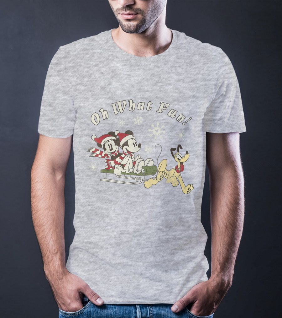 Oh What Fun Mickey Minnie Pluto Christmas Sled T-Shirt