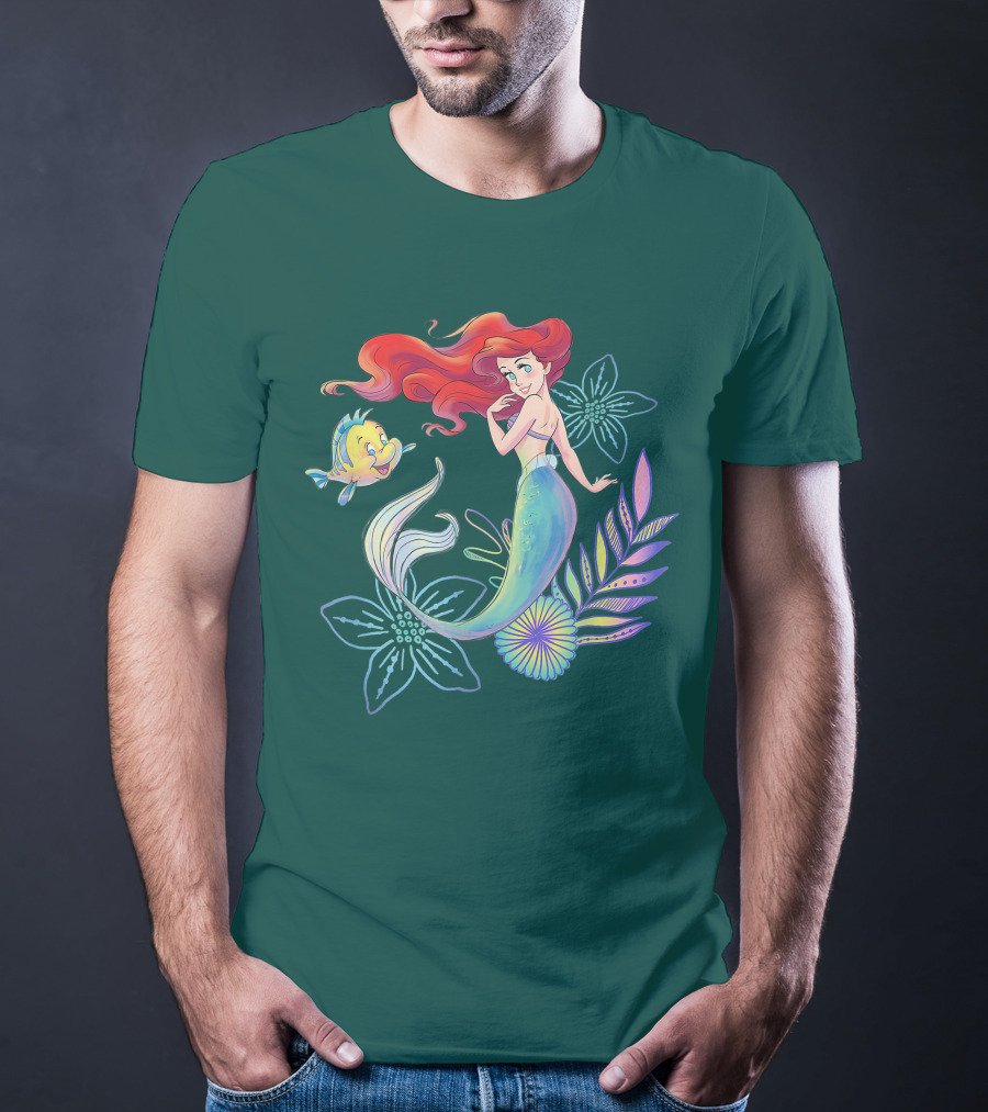 Disney The Little Mermaid Ariel Flounder Floral T-Shirt