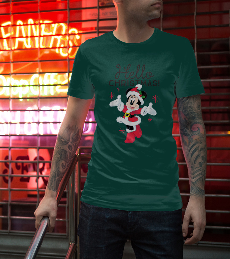 Disney Minnie Mouse Hello Christmas Holiday Santa T-Shirt