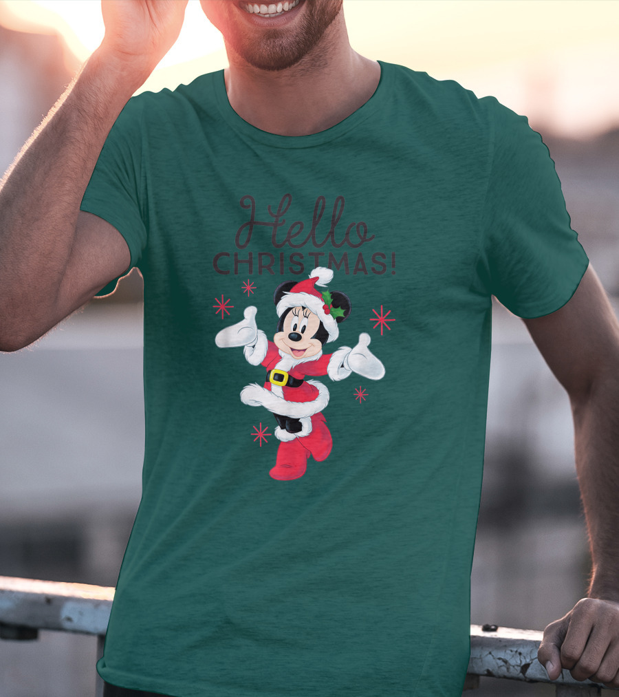 Disney Minnie Mouse Hello Christmas Holiday Santa T-Shirt