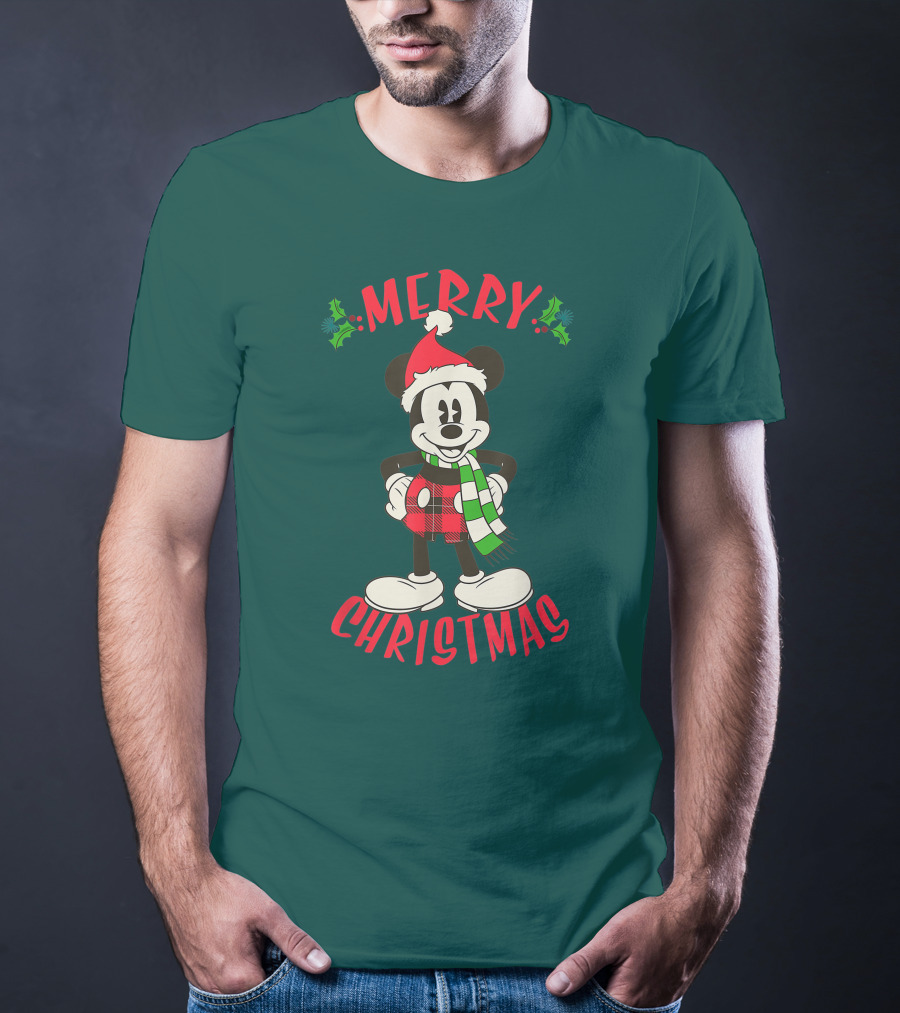 Disney Vintage Merry Christmas Mickey Mouse Holiday T-Shirt