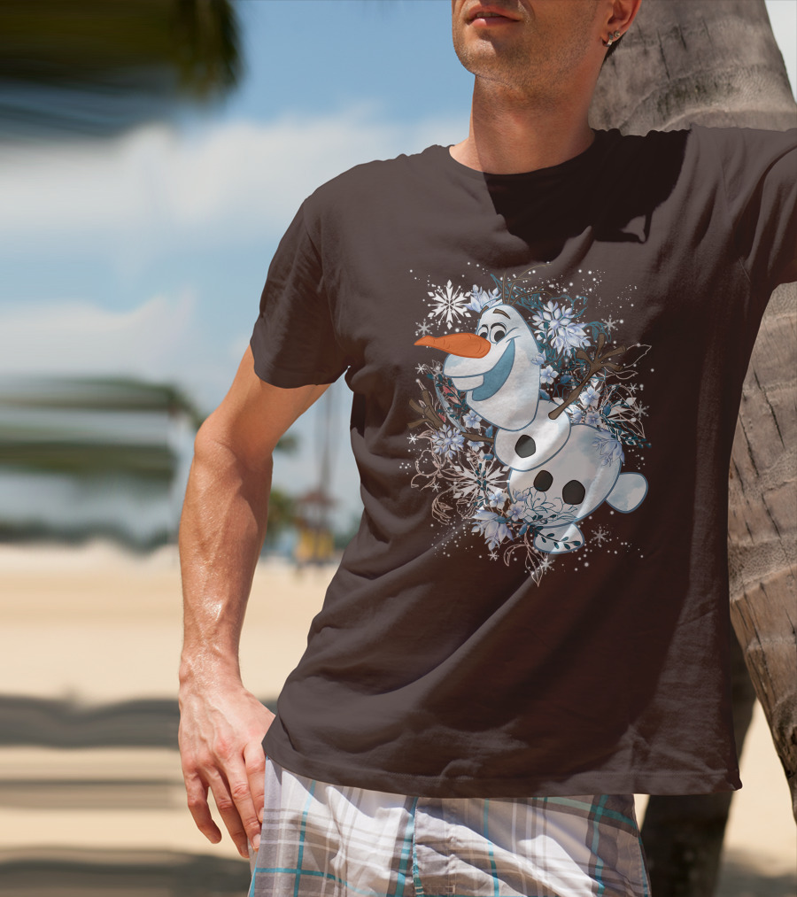 Olaf Dancing Surrounded By Snowflakes And Flowers From Disney Frozen T-Shirt