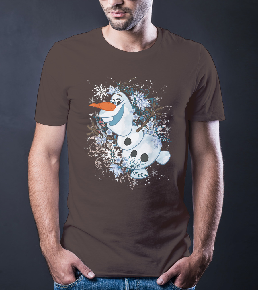 Olaf Dancing Surrounded By Snowflakes And Flowers From Disney Frozen T-Shirt
