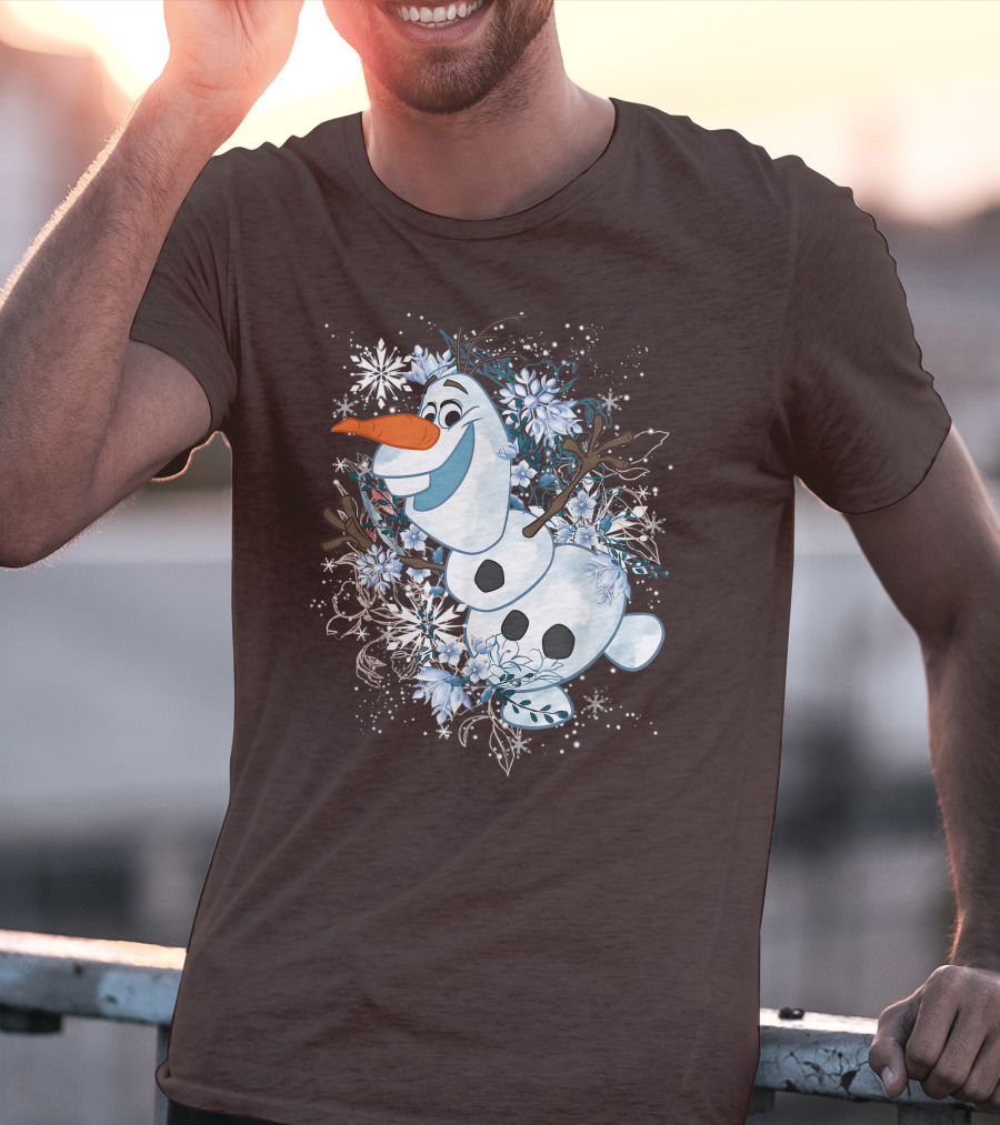 Olaf Dancing Surrounded By Snowflakes And Flowers From Disney Frozen T-Shirt