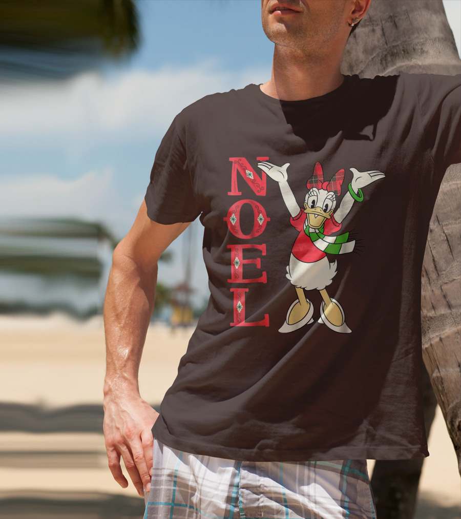 Disney Noel Holiday Vintage Daisy Duck Bow Scarf T-Shirt