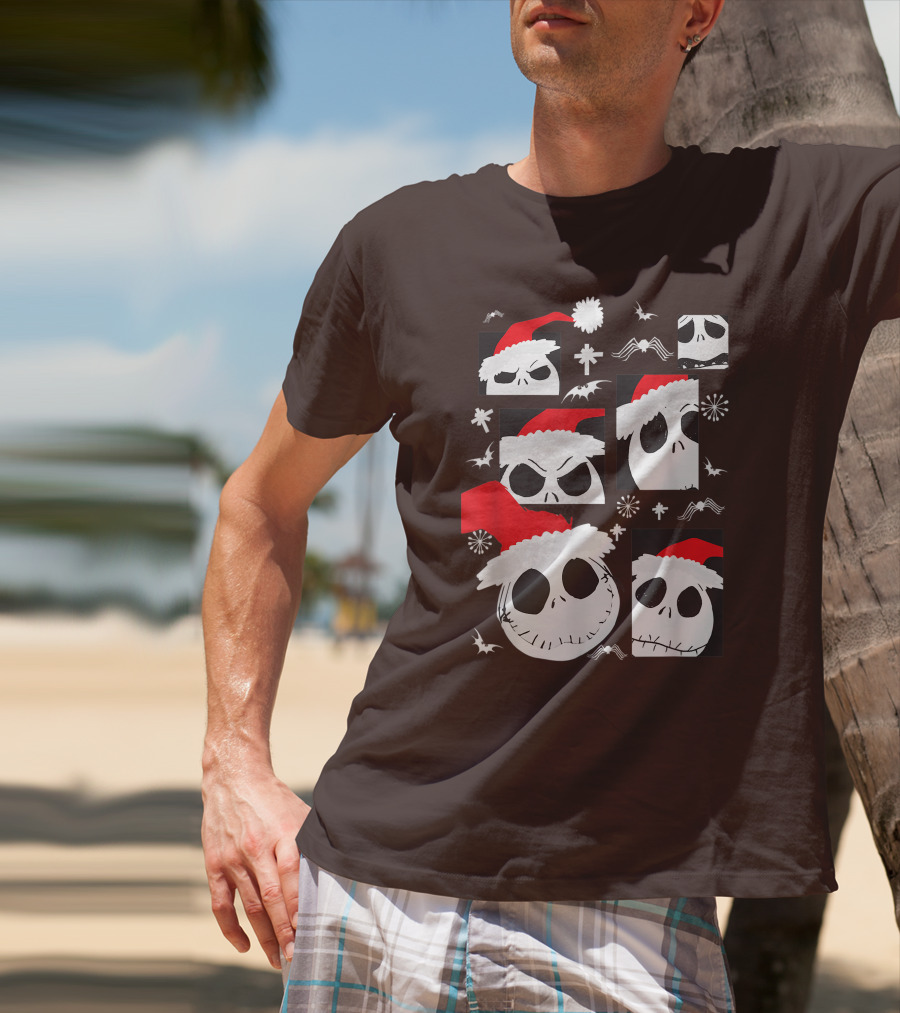 Nightmare Before Christmas Jack Skellington Faces Santa Hat Disney T-Shirt