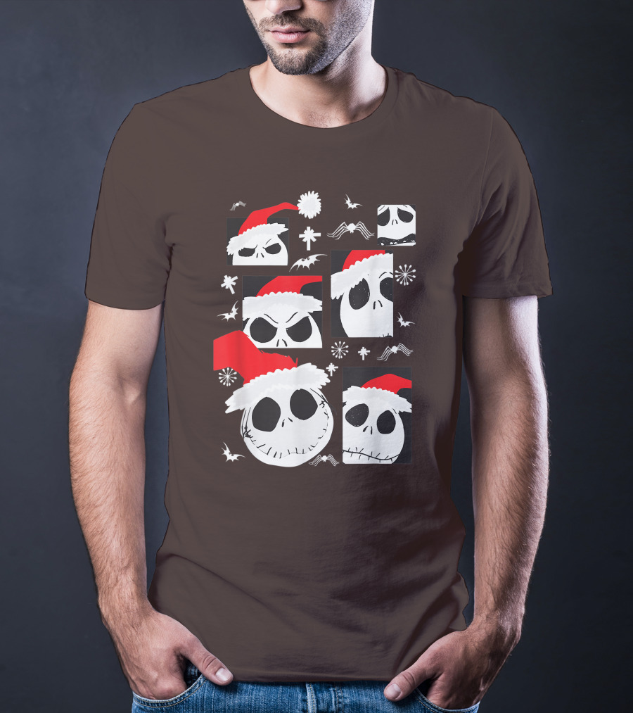 Nightmare Before Christmas Jack Skellington Faces Santa Hat Disney T-Shirt